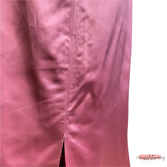 Vintage 1960’s Handsewn Homemade Pink Plunge Satin Sleeveless Midi Dress [Sz 12] - Picture 10 of 16